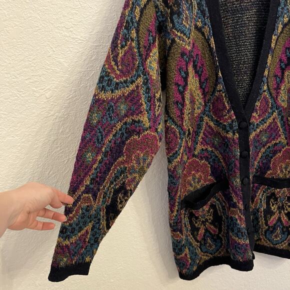 Vintage Dana Buchman Cardigan Medium Wool Alpaca Tapestry Artsy Long Italy Made - Picture 3 of 14